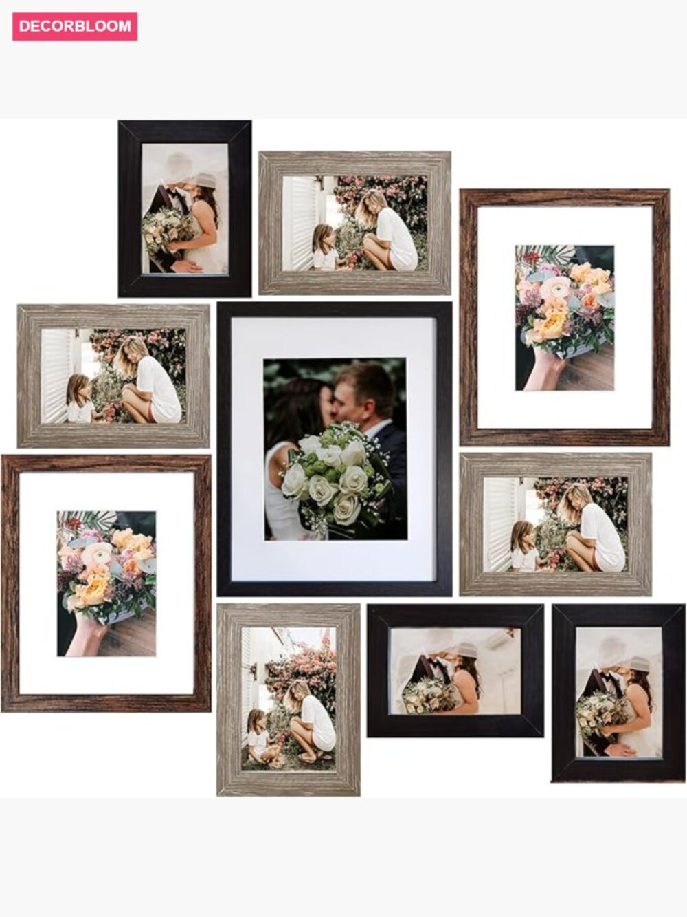 Set of 10 Gallery Wall Frame Collage - 11x14 8x10 5x7 4x6 - MDF with Plexiglass